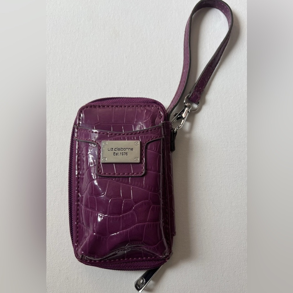 Liz Claiborne Plum Croc-Embossed Wristlet